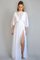 A-Line Zeitloses Gekerbter Ausschnitt Brautkleid mit Gürtel mit Vorne Schlitz - Bild 1