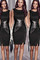 Leder Schwarz Midi Detail Kleid Club Kleider - Bild 1