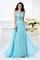 A-Linie Normale Taille Prinzessin Abendkleid mit V-Ausschnitt aus Chiffon - Bild 1