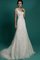 Meerjungfrau V-Ausschnitt Bodenlanges Brautkleid mit Knöpfen mit Applike - Bild 1
