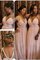 Chiffon Ärmelloses Perlenbesetztes A-Line V-Ausschnitt Brautjungfernkleid - Bild 1