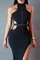 Halfter Ausschnitt Bodycon kleider Elasthan Teilt Einzigartig Polyester Club Kleider - Bild 4