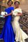 Schulterfrei Modus Meerjungfrau Ärmellos Bodenlanges Brautjungfernkleid aus Satin - Bild 1