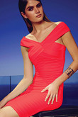 Rot Bardot Hals Kreuz Kleid Club Kleider