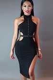 Halfter Ausschnitt Bodycon kleider Elasthan Teilt Einzigartig Polyester Club Kleider