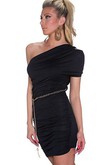 Eine Schulter Ausgeschnitten Schwarz Bodycon Kleid Plicated Club Kleider