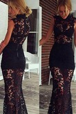 Hohl Spitze Schwarz Maxikleid Blumen Club Kleider