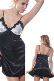 Sexy Satin Schwarz V-Ausschnitt Weiß Babydoll