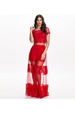 Rot Set Schier Spitze Stil Mesh Rock Club Kleider