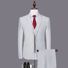 Weiß 3 Stück Striped Print Anzug Business Herren Anzüge Blazer Bräutigam Smoking Anzug