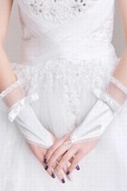 Satin Spitze Saum Weiß Elegant|Bescheiden Brauthandschuhe