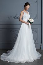 Seher A-Linie Prinzessin Chiffon V-Ausschnitt Ärmelloses Bodenlanges Brautkleid