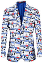 Mantel Big Size Blau Anzug Plus Größe Drucken Blazer