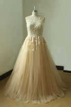 A-Linie Ärmellos Plissiertes Brautkleid mit Bordüre mit Applike