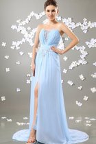 Herz-Ausschnitt Vorne Geschlitztes Abendkleid aus Chiffon mit Perlen
