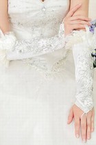 Satin 3D Blumen Weiß Chic|Modern Brauthandschuhe