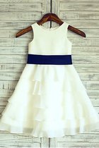 A-Line Prinzessin Natürliche Taile Bodenlanges Blumenmädchenkleid mit Blume