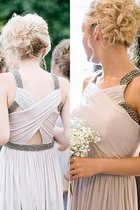 Normale Taille A-Line Spaghetti Träger Ärmelloses Bodenlanges Brautjungfernkleid