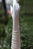 Taft Perlenstickerei Chic Weiß Brauthandschuhe