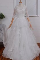 A-Line Reißverschluss Konservatives Brautkleid mit Bordüre mit Langen Ärmeln