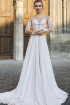 Glamouröses Romantisches Sittsames Brautkleid mit Applike mit Gericht Schleppe