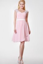 Chiffon Romantisches Knielanges Brautjungfernkleid mit V-Ausschnitt mit Gürtel