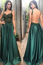 A Linie Gerüschtes Prinzessin Zauberhaft Satin Ärmelloses Ballkleid mit Offenen Rücken