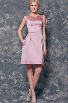 A-Line Plissiertes Einfaches Brautjungfernkleid ohne Ärmeln mit Tasche