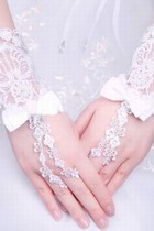 Spitze Mit Bowknot Weiß Chic|Modern Brauthandschuhe