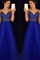 Tüll A-Linie Normale Taille Wunderbar Ärmelloses Bodenlanges Ballkleid mit Applikation