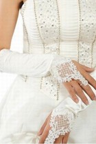 Taft Perlenstickerei Weiß Elegant Brauthandschuhe