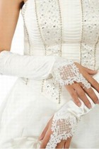Taft Perlenstickerei Weiß Elegant Brauthandschuhe