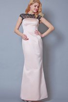 Satin Reißverschluss Luxus Brautjungfernkleid mit Bordüre mit Gekappten Ärmeln