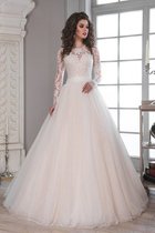 A-Line Schaufel-Ausschnitt Lange Ärmeln Romantisches Brautkleid mit Schleife
