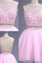 A Linie Prinzessin Schaufel-Ausschnitt Zwei Stück Normale Taille Abiballkleid