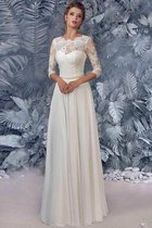 Chiffon Gekerbter Ausschnitt Bodenlanges Brautkleid mit Bordüre mit Knöpfen
