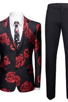 Schwarz Casual Anzüge Männer Blazer Und Hosen Business Männer Anzug Blume Gedruckt