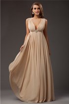 A Linie Chiffon Natürliche Taile Bodenlanges Abendkleid mit V-Ausschnitt