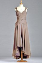 A-Line Plissiertes Wadenlanges Brautjungfernkleid aus Chiffon mit Gekappten Ärmeln