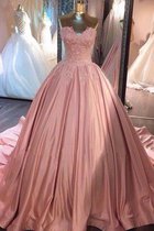 Glamourös Duchesse-Linie Satin Ärmelloses Ballkleid mit Bordüre mit Rücken Schnürung