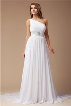Sweep Train Ärmelloses Chiffon Sittsames Abendkleid mit Rücken Schnürung