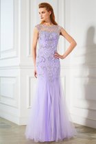 Normale Taille Tüll Schaufel-Ausschnitt Meerjungfrau Stil Perlenbesetztes Ballkleid