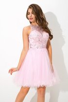 Natürliche Taile Prinzessin Perlenbesetztes Ärmelloses Mini Cocktailkleid