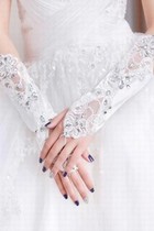 Spitze Paillette Weiß Chic|Modern Brauthandschuhe
