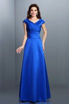 A-Linie Satin Normale Taille Ärmellos Abendkleid mit V-Ausschnitt