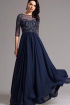 Reißverschluss Empire Taille Chiffon Bodenlanges Ballkleid mit 3/4 Länge Ärmeln