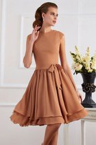 Normale Taille Chiffon Knielanges Brautjungfernkleid mit Schleife mit Gürtel