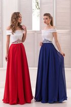 Schulterfrei Natürliche Taile Plissiertes Ballkleid mit Kristall aus Chiffon