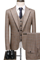 Blazer Set 3 Stücke Hochzeit Anzug Bräutigam Plaid Anzüge Herren