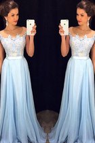 Ärmelloses Empire Taille Chiffon Ballkleid für Apfelförmige Figur mit Applikation
